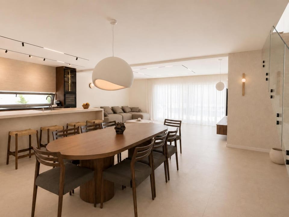 Kitchen or kitchenette, Living room, Seating area, Dining area
