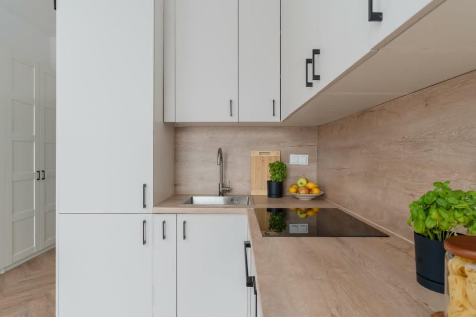 Kitchen or kitchenette, stove