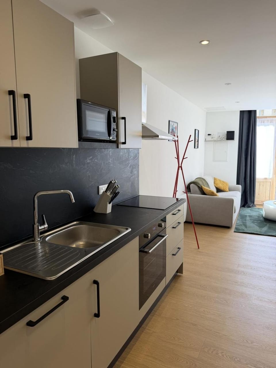 Kitchen or kitchenette, stove