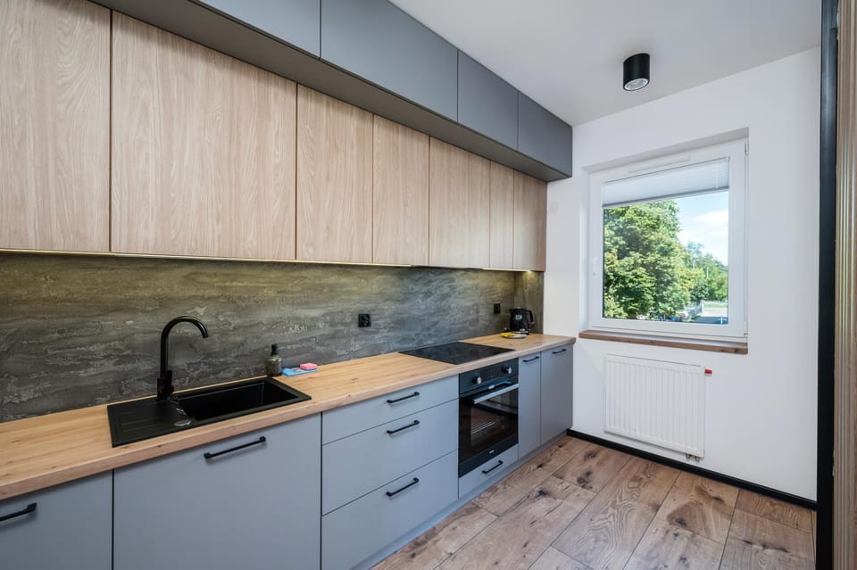 Kitchen or kitchenette, dishwasher, oven, stove