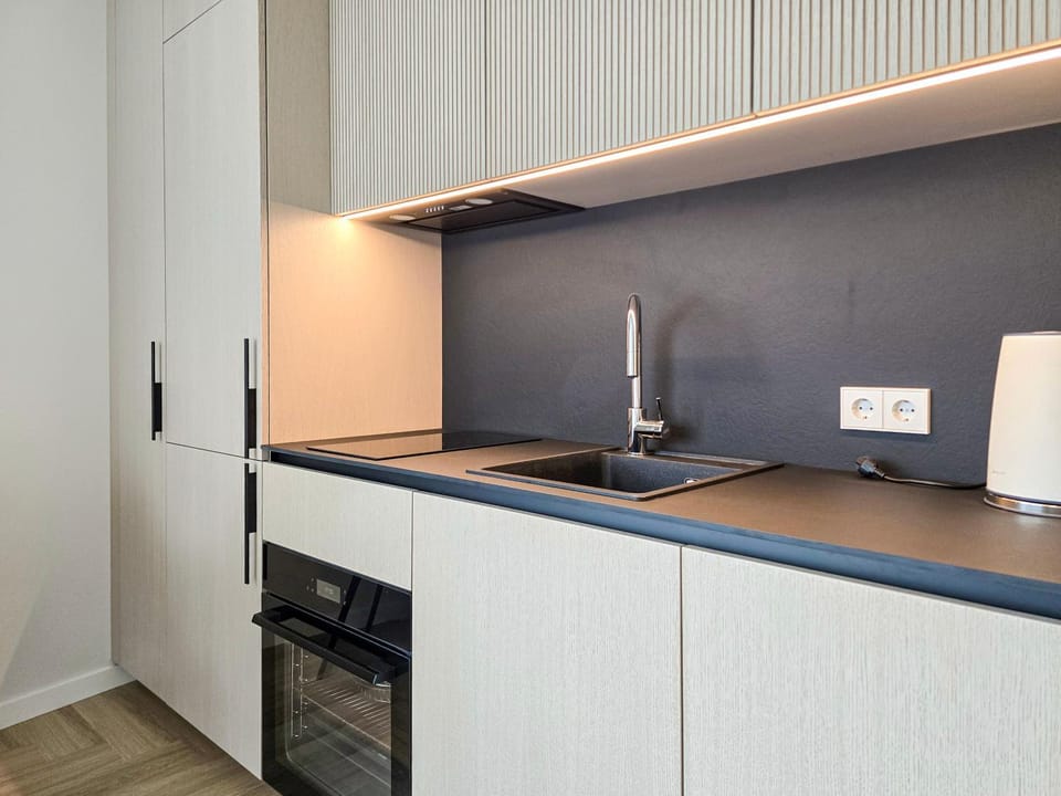 Kitchen or kitchenette, stove