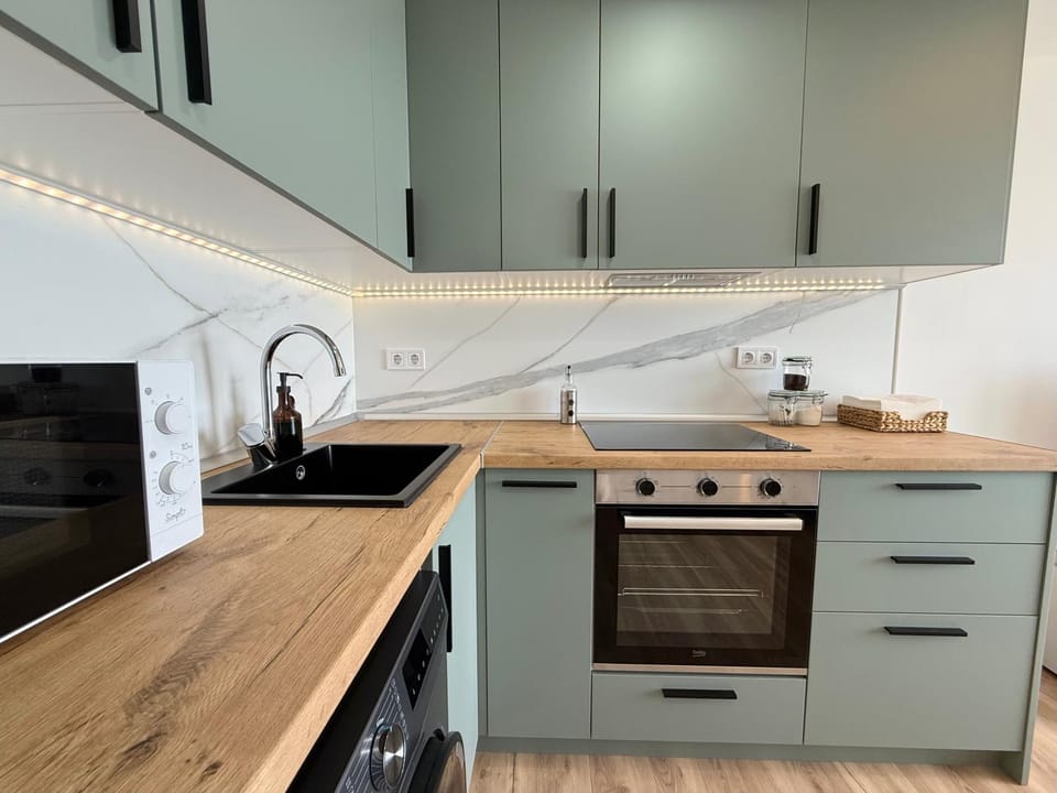 Kitchen or kitchenette, stove