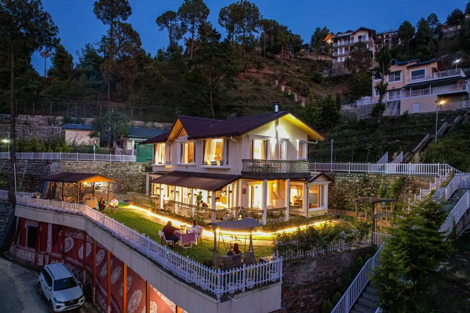 Property building, Night, Garden