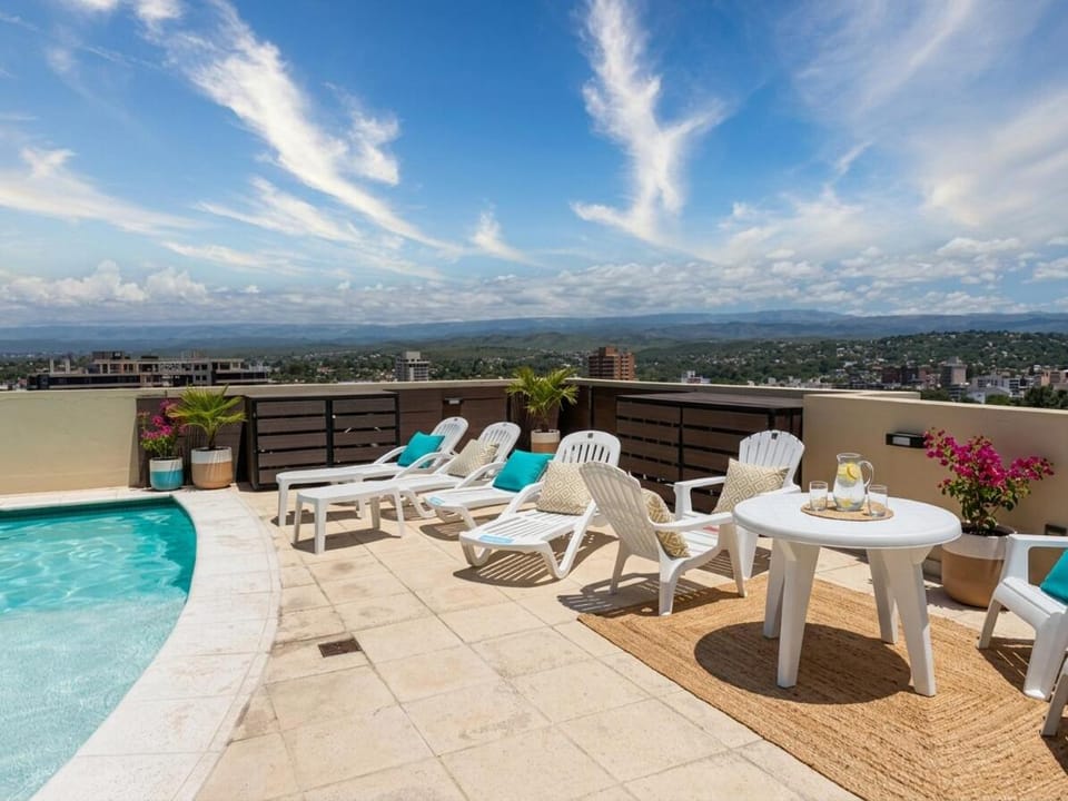 Natural landscape, View (from property/room), Balcony/Terrace, Mountain view, Swimming pool, sunbed