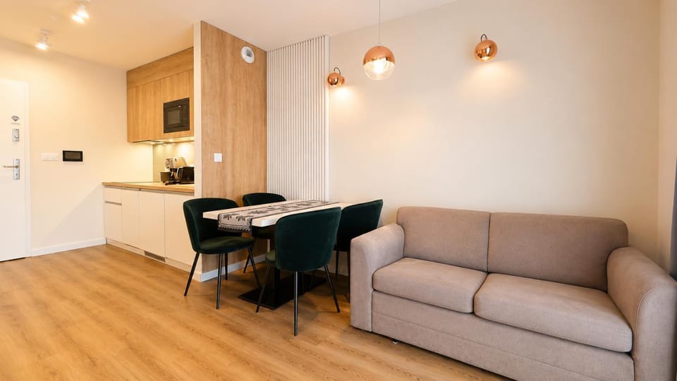 Kitchen or kitchenette, Living room, Seating area, Dining area, stove