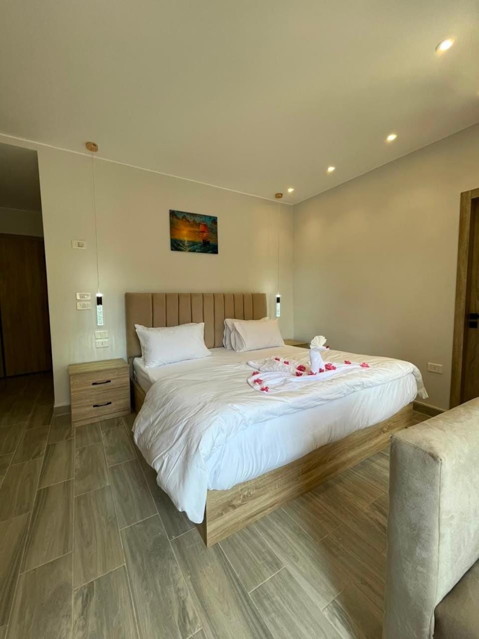 Bed, Photo of the whole room, Bedroom, towels, wardrobe