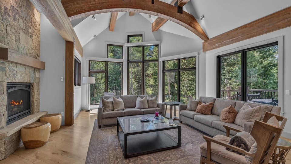 View (from property/room), Living room, Seating area, fireplace, furniture