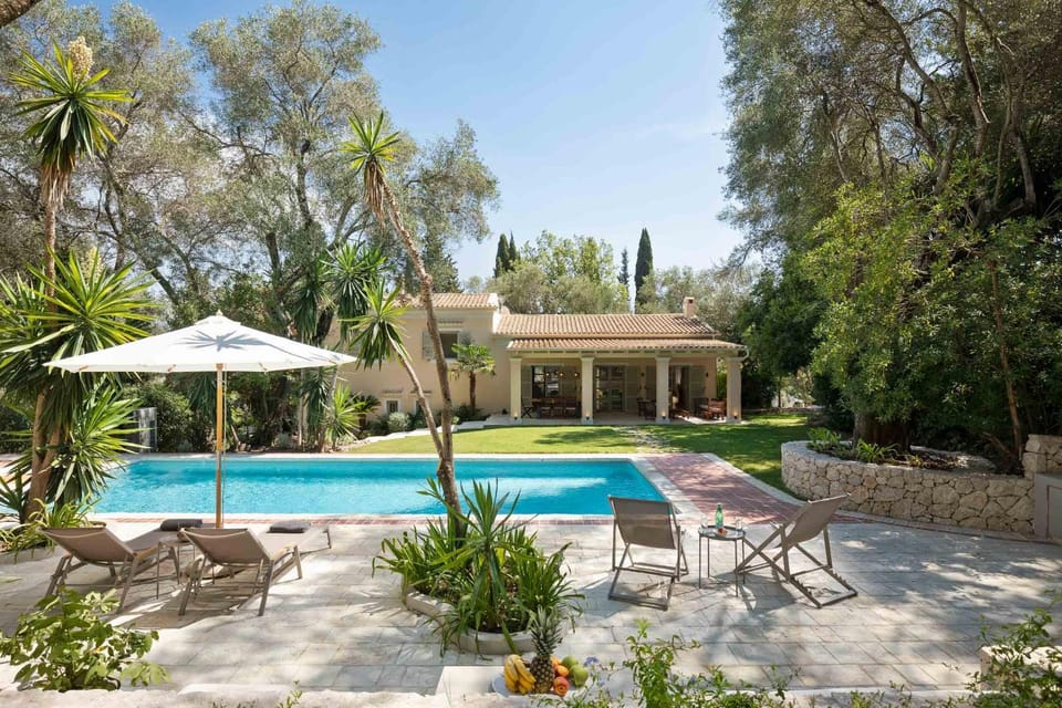 Natural landscape, Garden, Garden view, Pool view, Swimming pool, sunbed