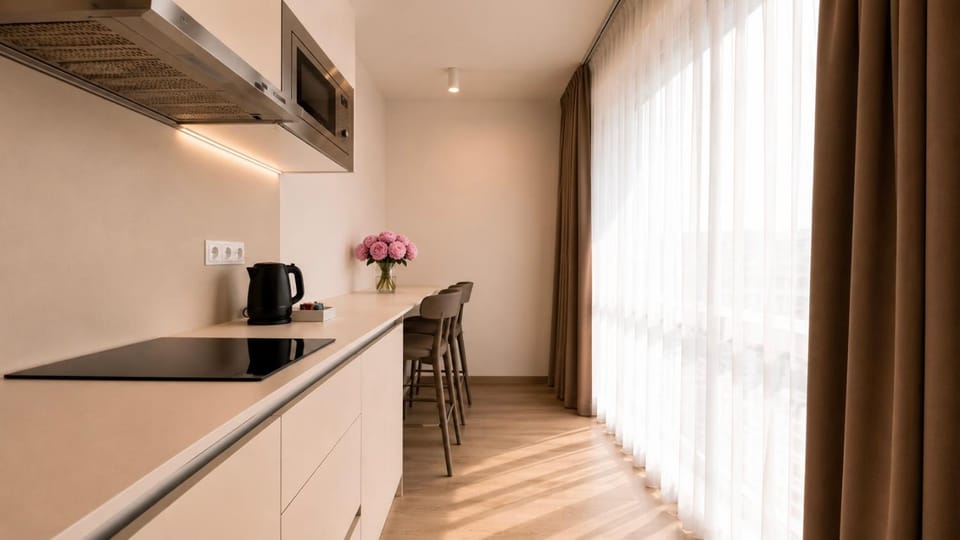 Kitchen or kitchenette, City view, microwave