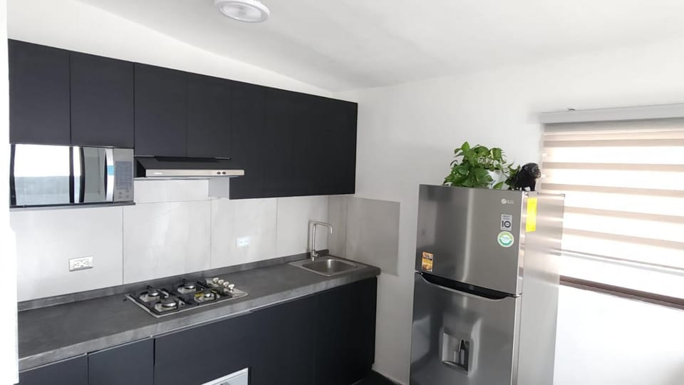 Kitchen or kitchenette, stove