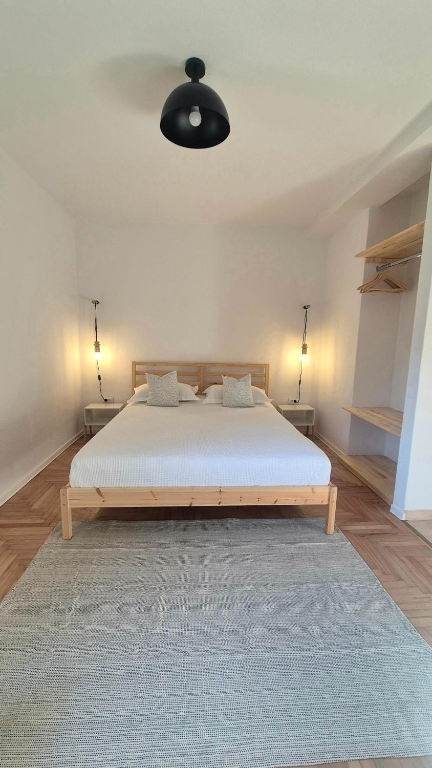 Bed, Photo of the whole room, Bedroom, flat iron, wardrobe