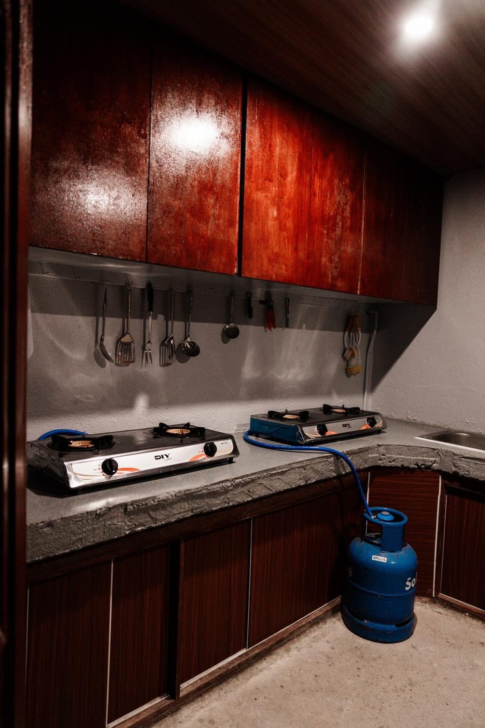 Kitchen or kitchenette, stove