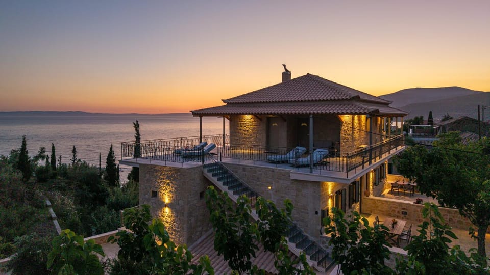 Property building, Natural landscape, Sea view, Sunset