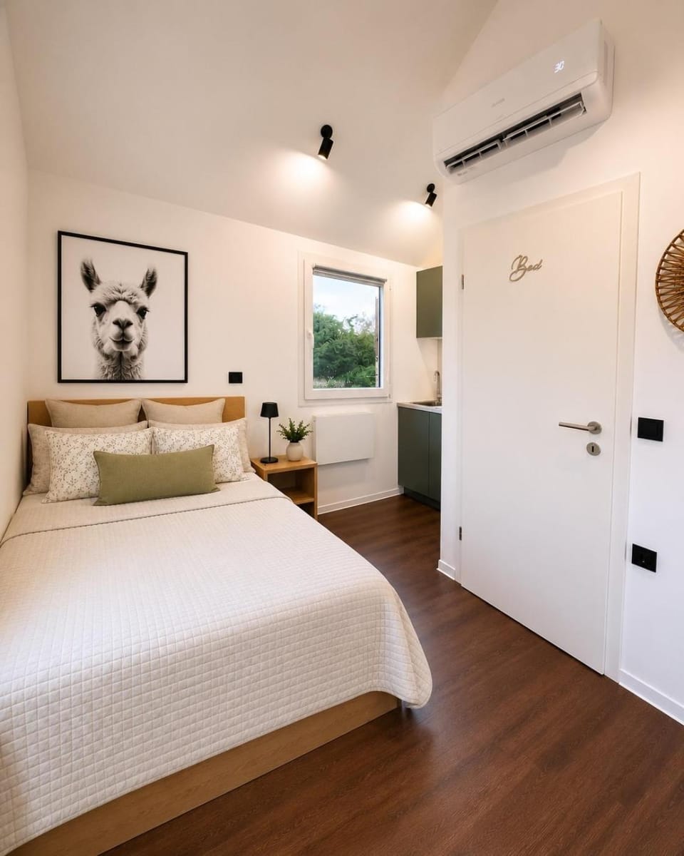 Bed, Kitchen or kitchenette, Photo of the whole room, Bedroom, wardrobe, air conditioner