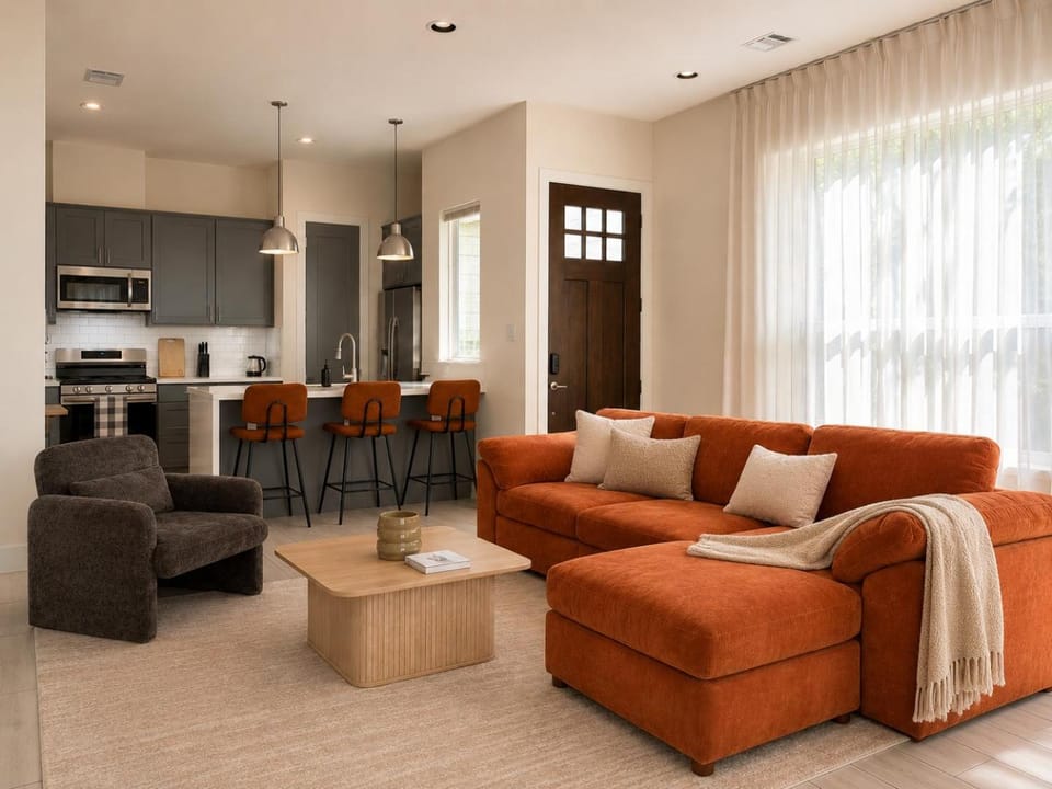Kitchen or kitchenette, Living room, Seating area