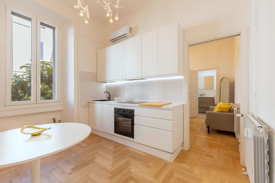 Kitchen or kitchenette, stove