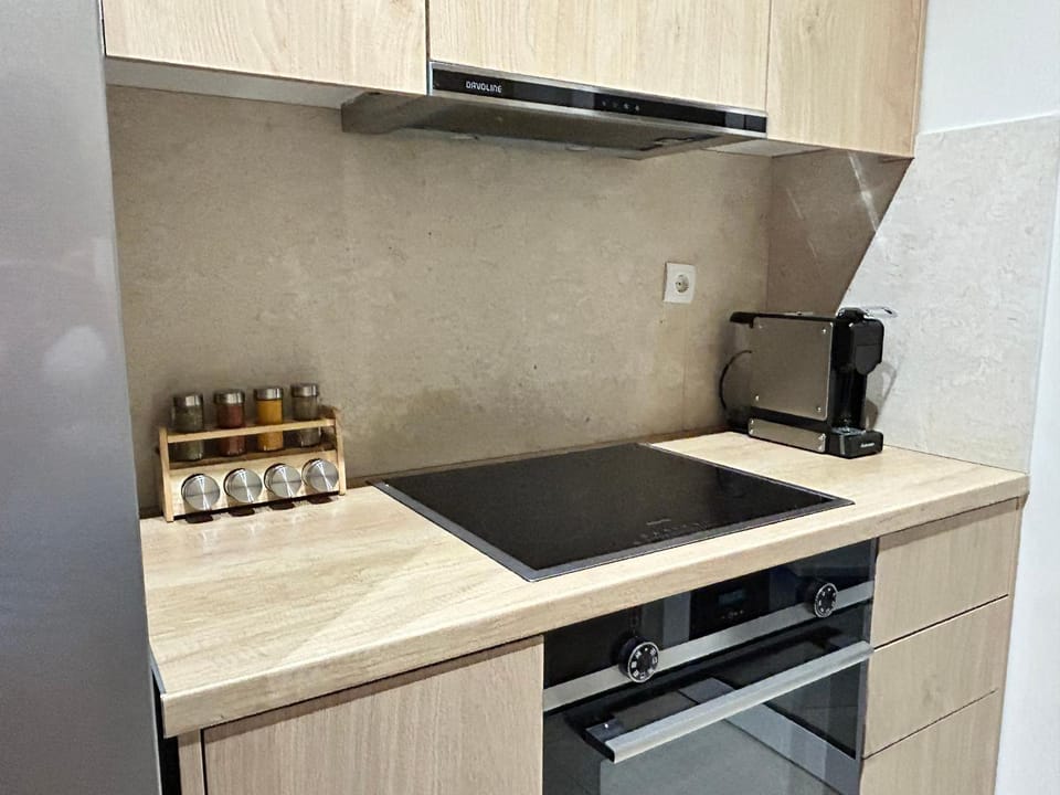 Kitchen or kitchenette, stove