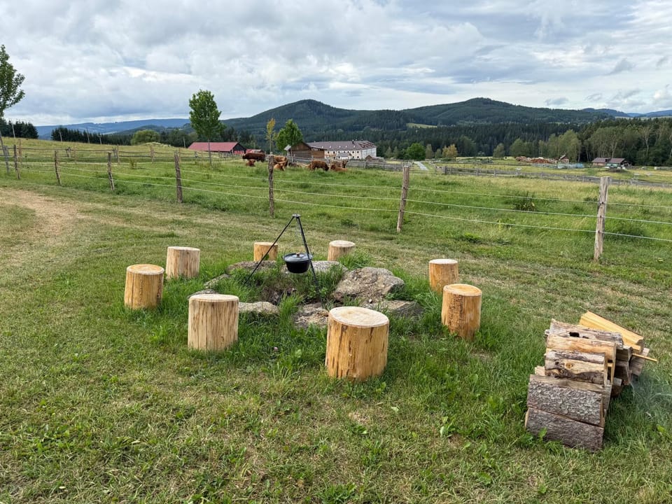 Netradiční ubytování v maringotce mezi pastvinami Luxury tent in South Bohemian Region