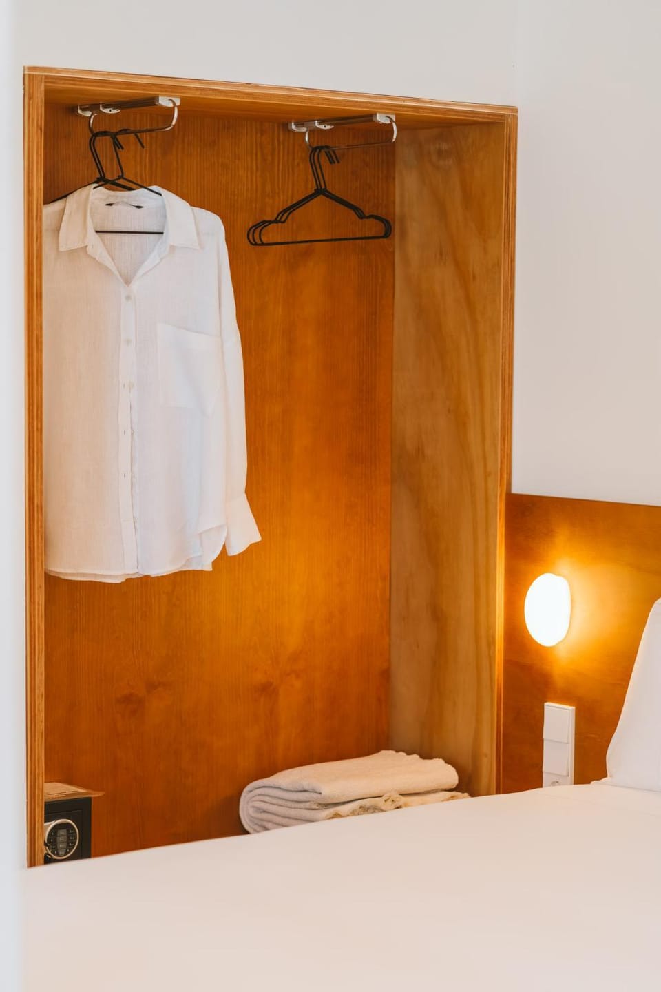 Bed, wardrobe