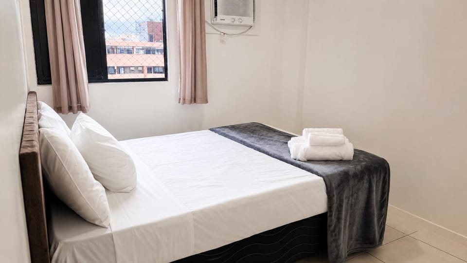 Bed, Photo of the whole room, Bedroom, towels, air conditioner