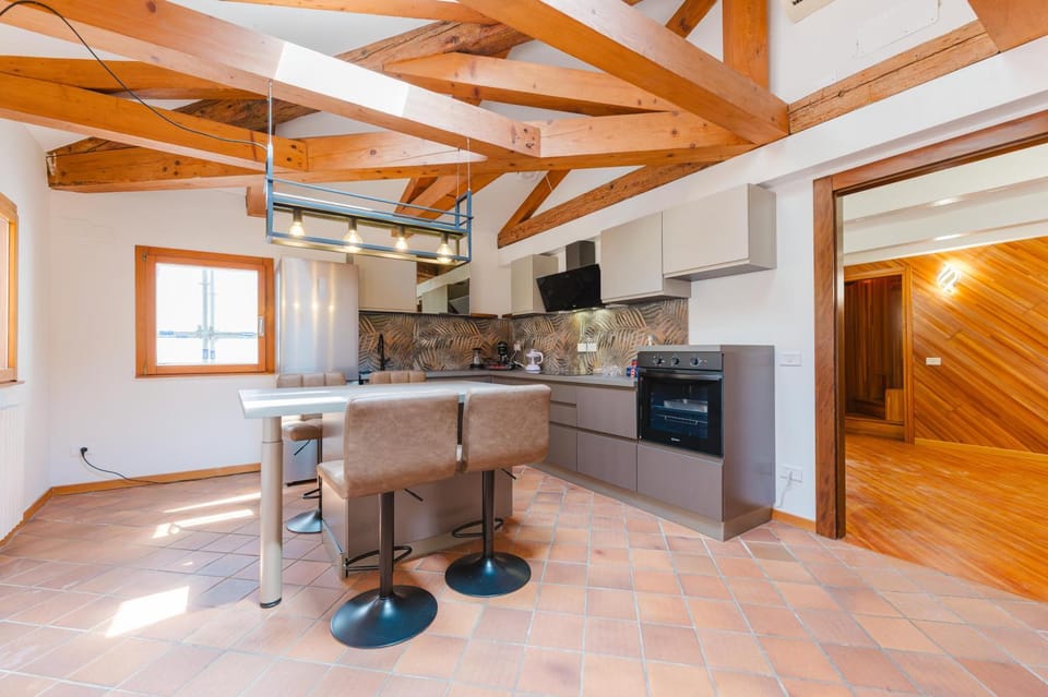Kitchen or kitchenette, stove