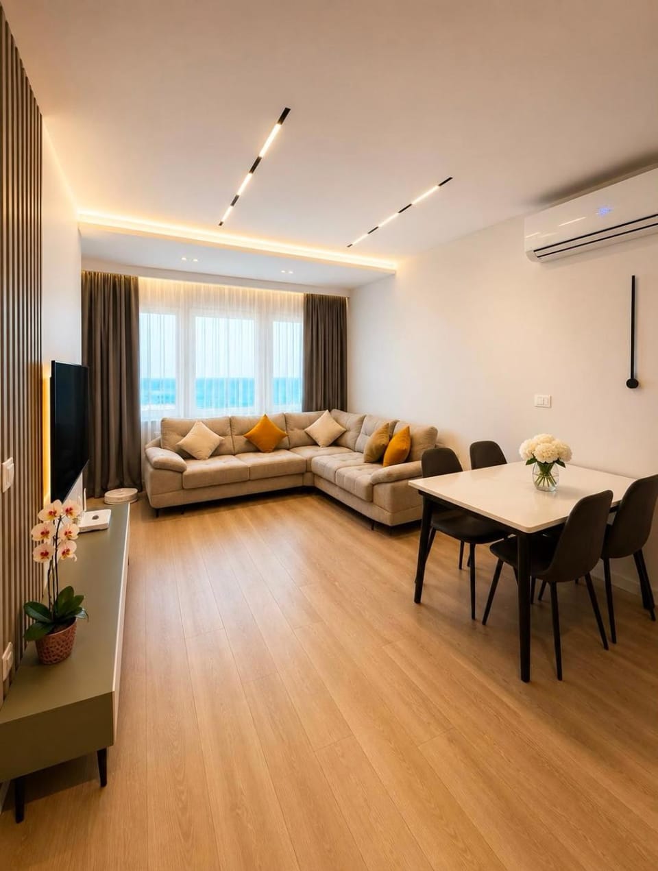 Living room, Dining area, Sea view