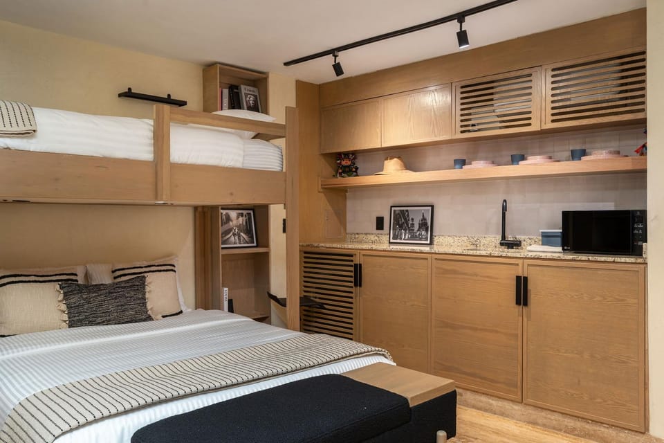 Kitchen or kitchenette, microwave