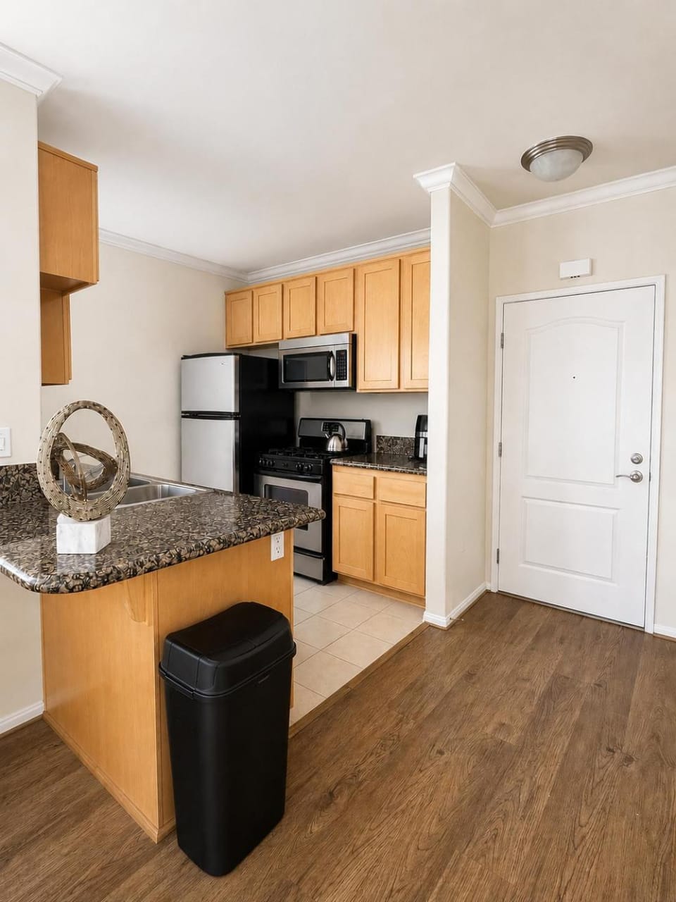 Kitchen or kitchenette, stove