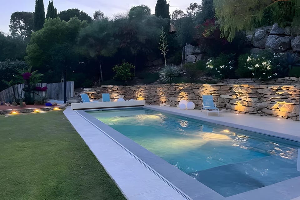 Property building, Living room, Swimming pool