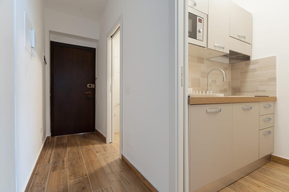 Kitchen or kitchenette, stove