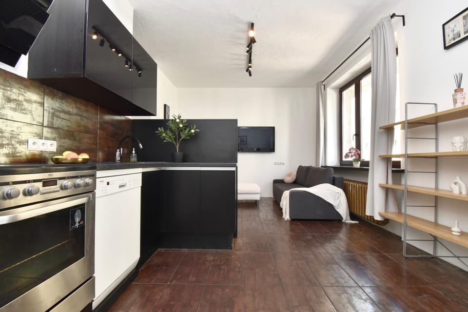 Kitchen or kitchenette, stove, kitchen
