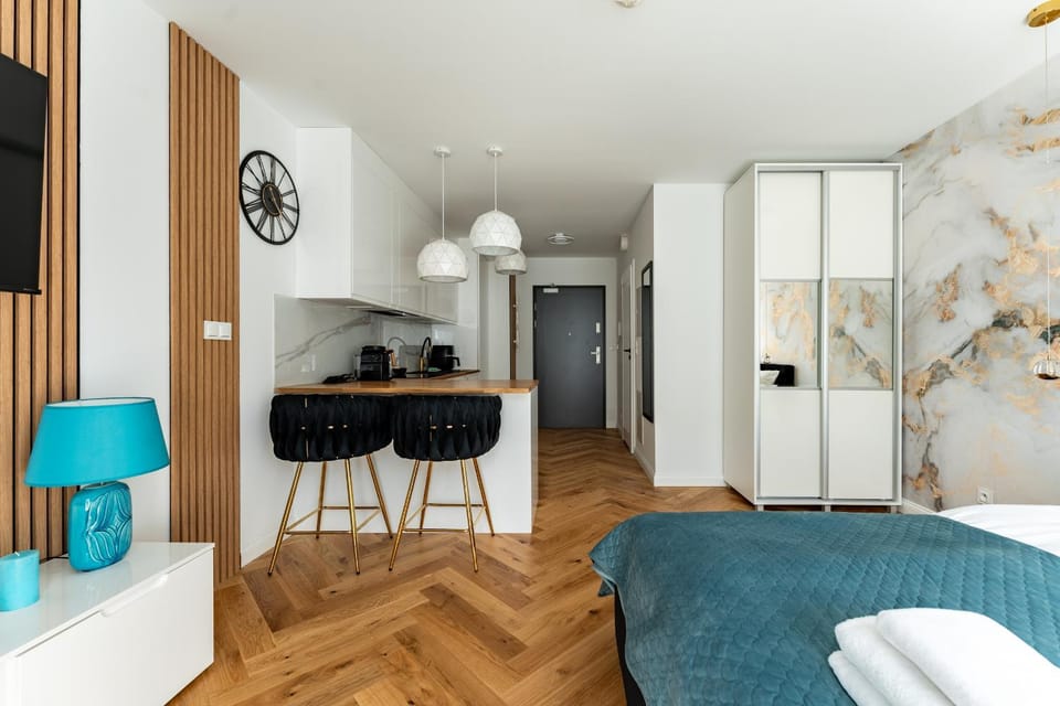 Bed, TV and multimedia, Kitchen or kitchenette, Living room, Photo of the whole room, Seating area, Bedroom, wardrobe