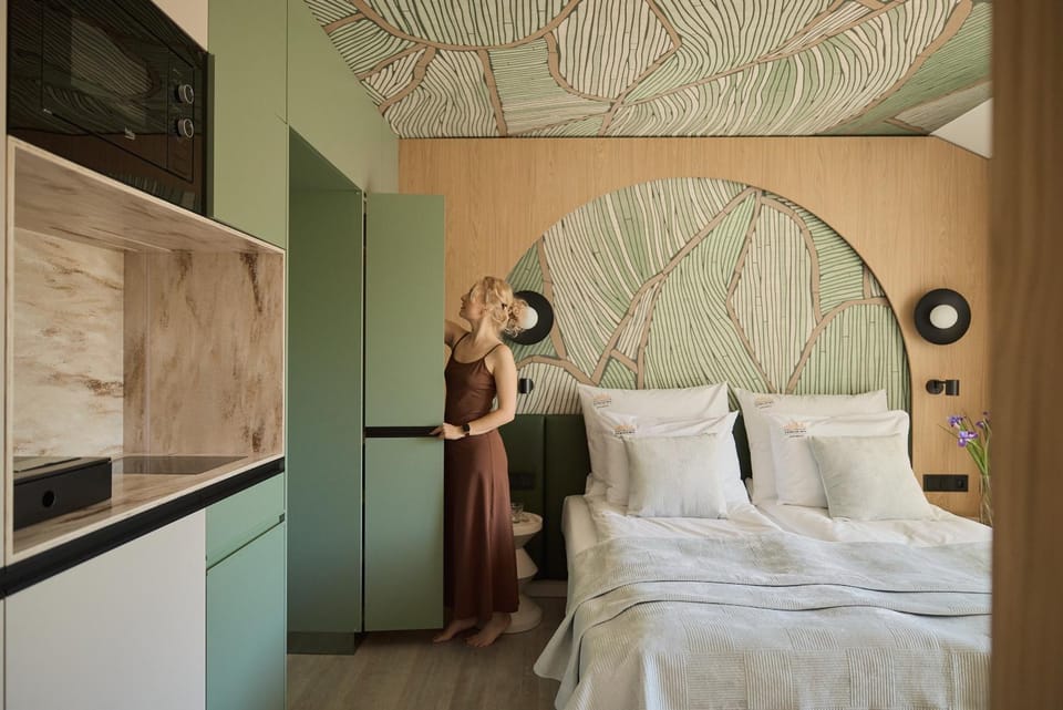Bed, TV and multimedia, Kitchen or kitchenette, Photo of the whole room, Bedroom, wardrobe
