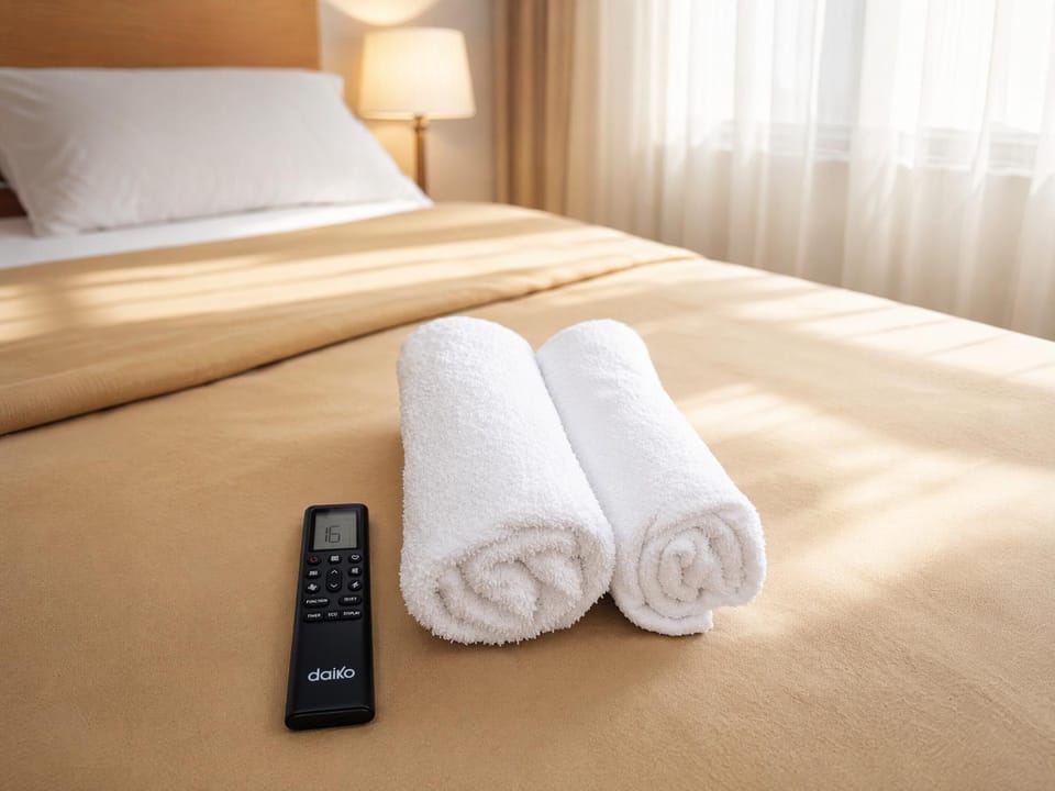 Bed, Photo of the whole room, Bedroom, towels