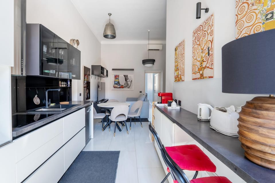 Kitchen or kitchenette, stove