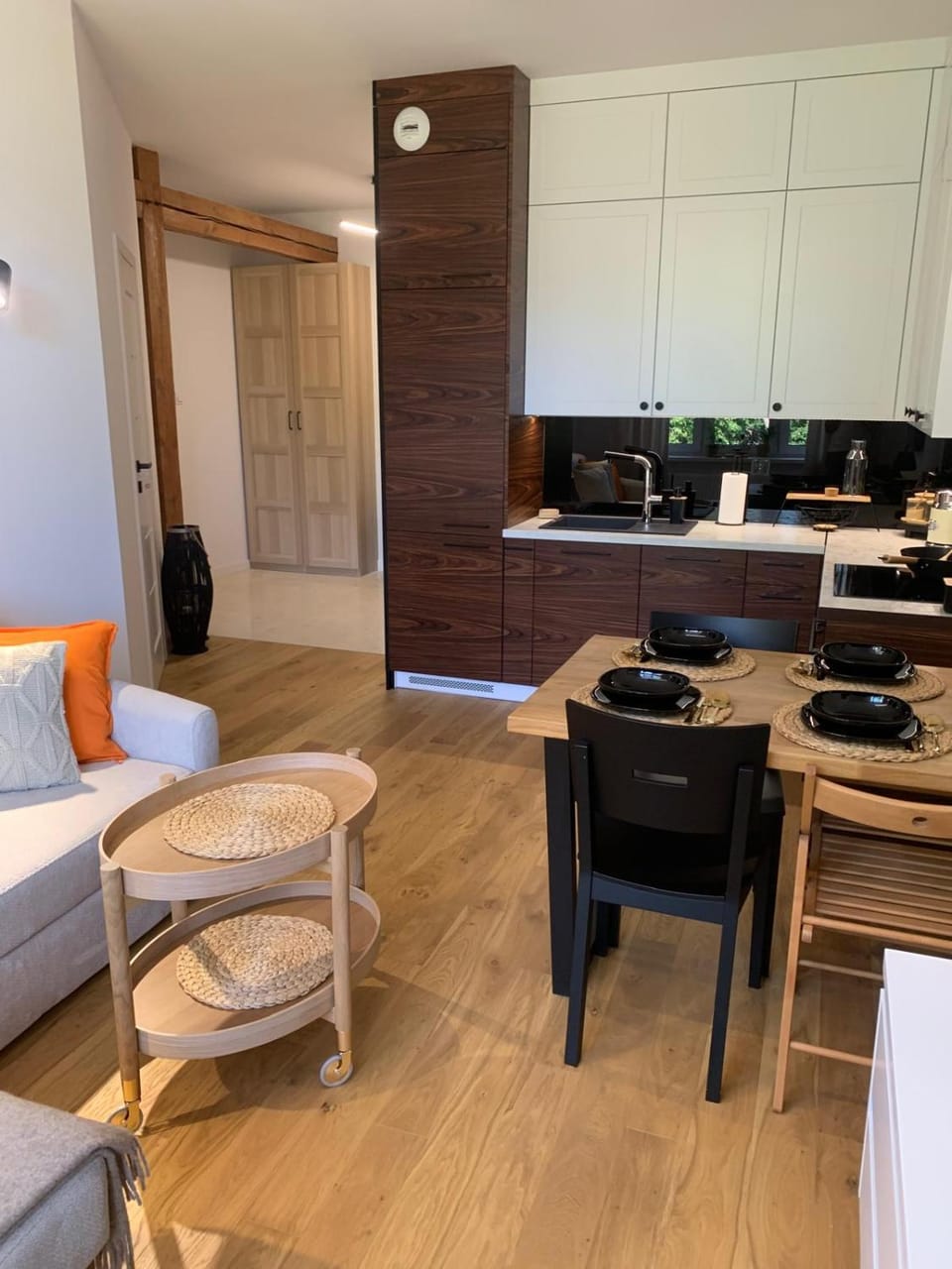 Kitchen or kitchenette, stove