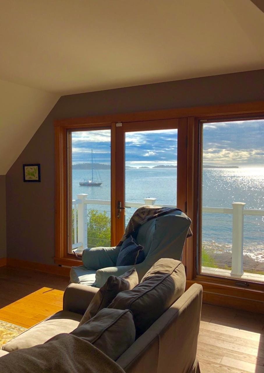 Living room, Seating area, Lake view