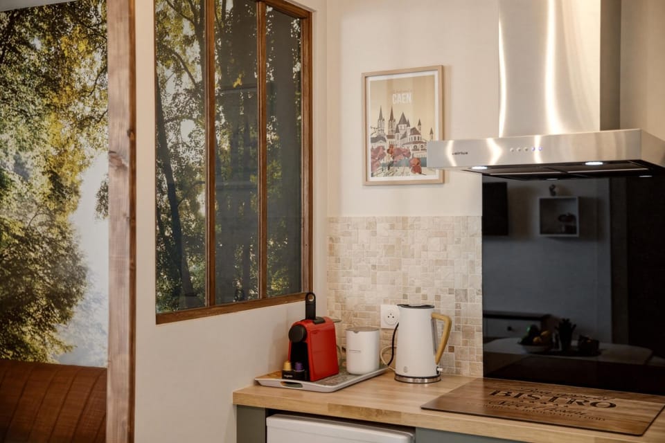 Coffee/tea facilities, Kitchen or kitchenette, stove