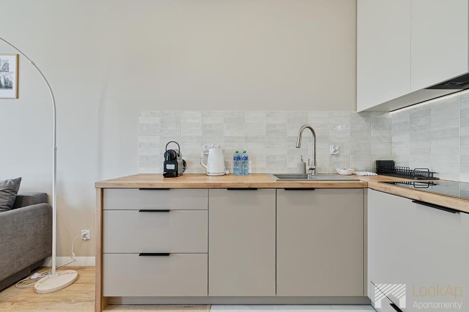Kitchen or kitchenette, stove