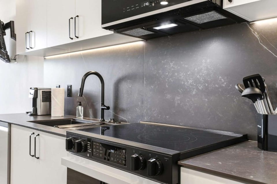 Kitchen or kitchenette, stove, kitchen