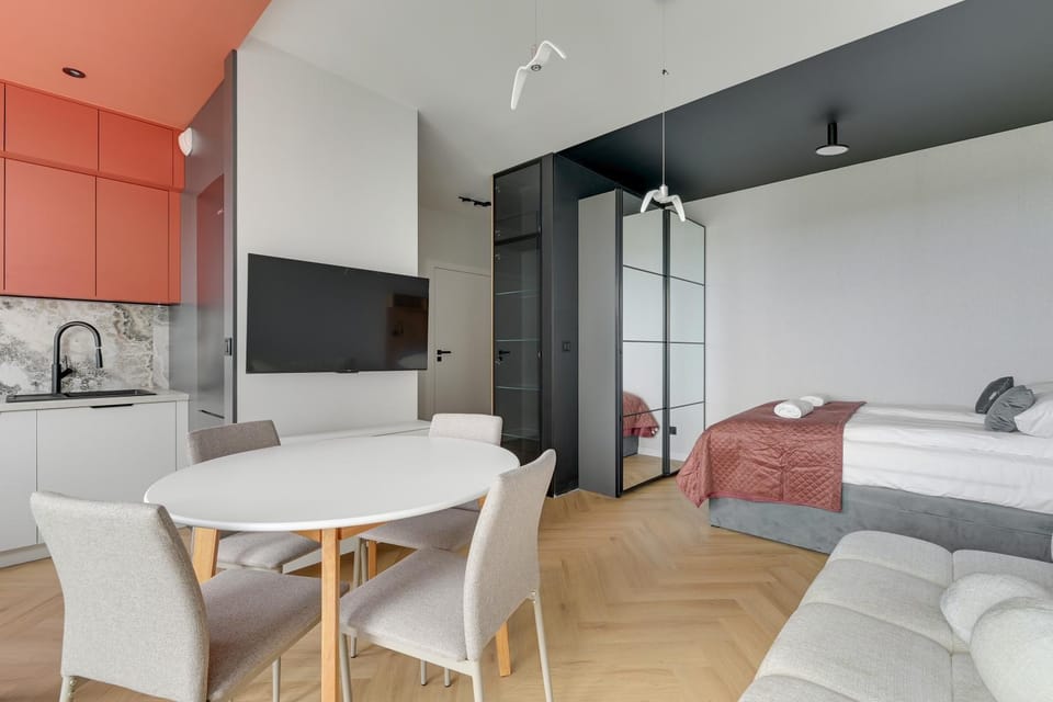 Kitchen or kitchenette, Living room, Photo of the whole room, Seating area, Dining area, Bedroom