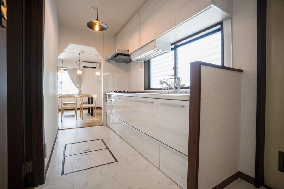 Kitchen or kitchenette, stove