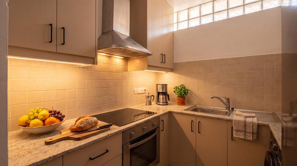 Kitchen or kitchenette, microwave, stove, toaster, kitchen
