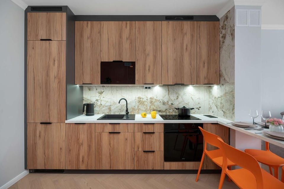 Kitchen or kitchenette, oven, stove