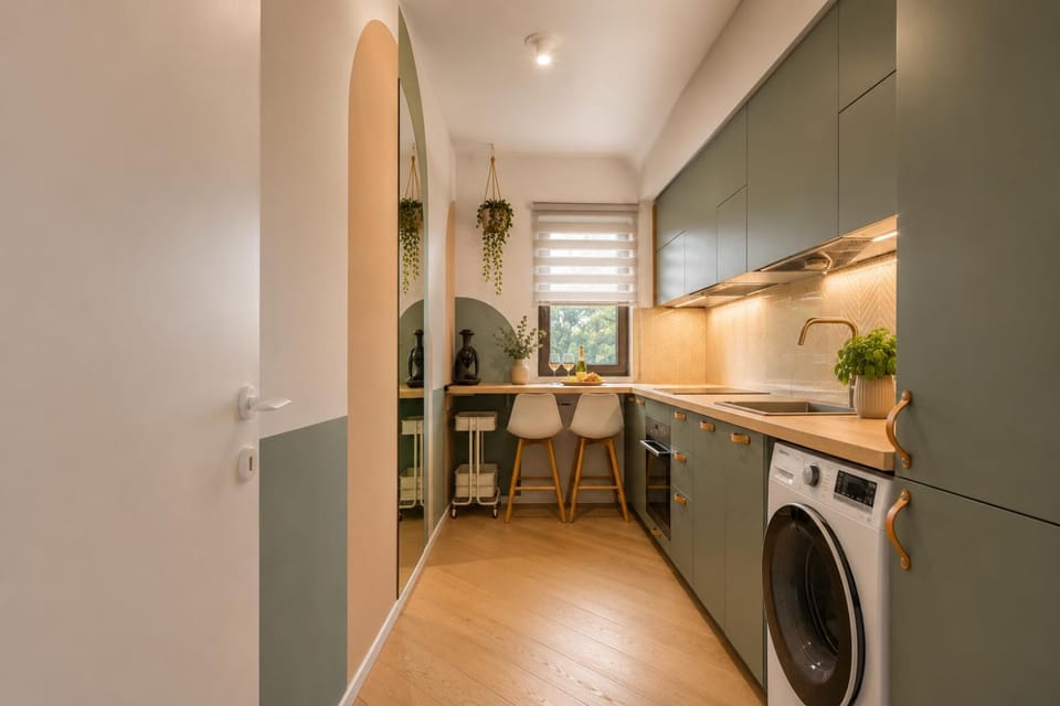 Kitchen or kitchenette, Dining area, washing machine