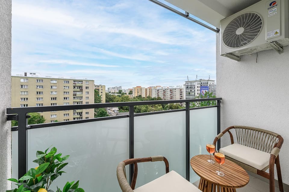 Property building, Day, View (from property/room), Balcony/Terrace, Living room, Seating area, Dining area, air conditioner