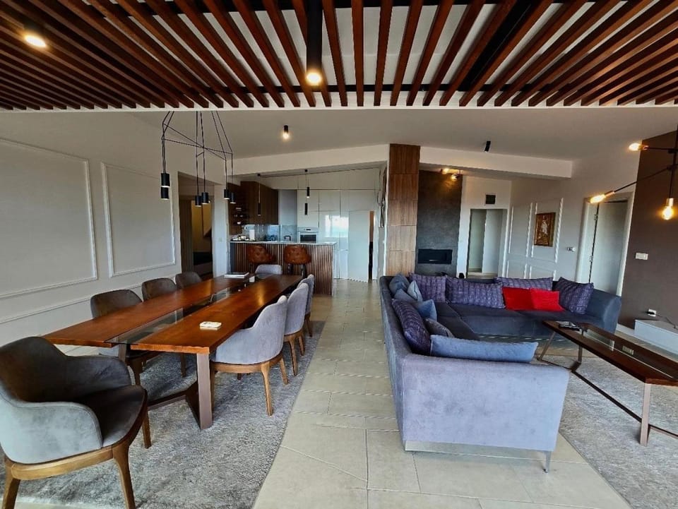 TV and multimedia, Kitchen or kitchenette, Living room, Food and drinks, Seating area, Dining area, Food, minibar, oven, stove