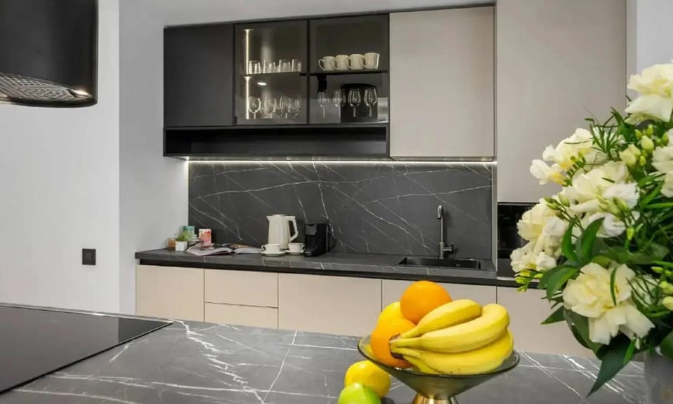 Kitchen or kitchenette, stove