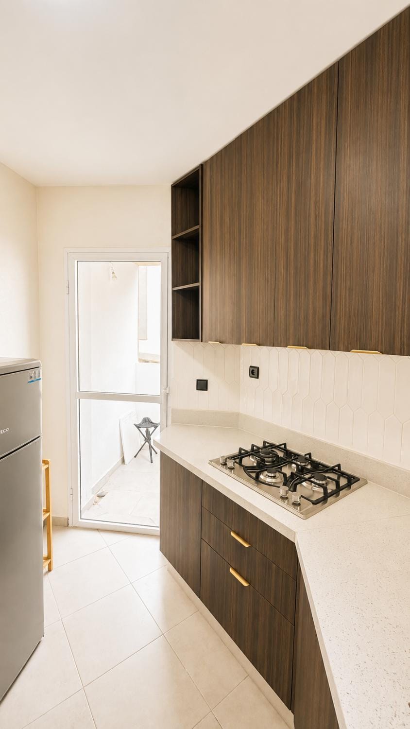 Kitchen or kitchenette, stove