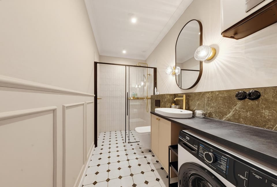 Shower, Toilet, Bathroom, hair dryier, washing machine